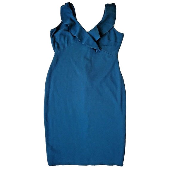 Paperdoll Dresses & Skirts - Paperdoll Blue Sleeveless Dress Ruffled V Neck Size M